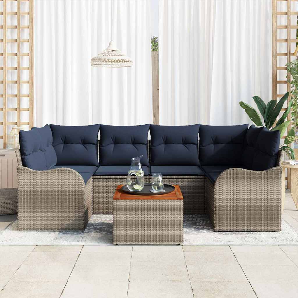 vidaXL Tuinbankenset 7 st Grijs poly rattan
