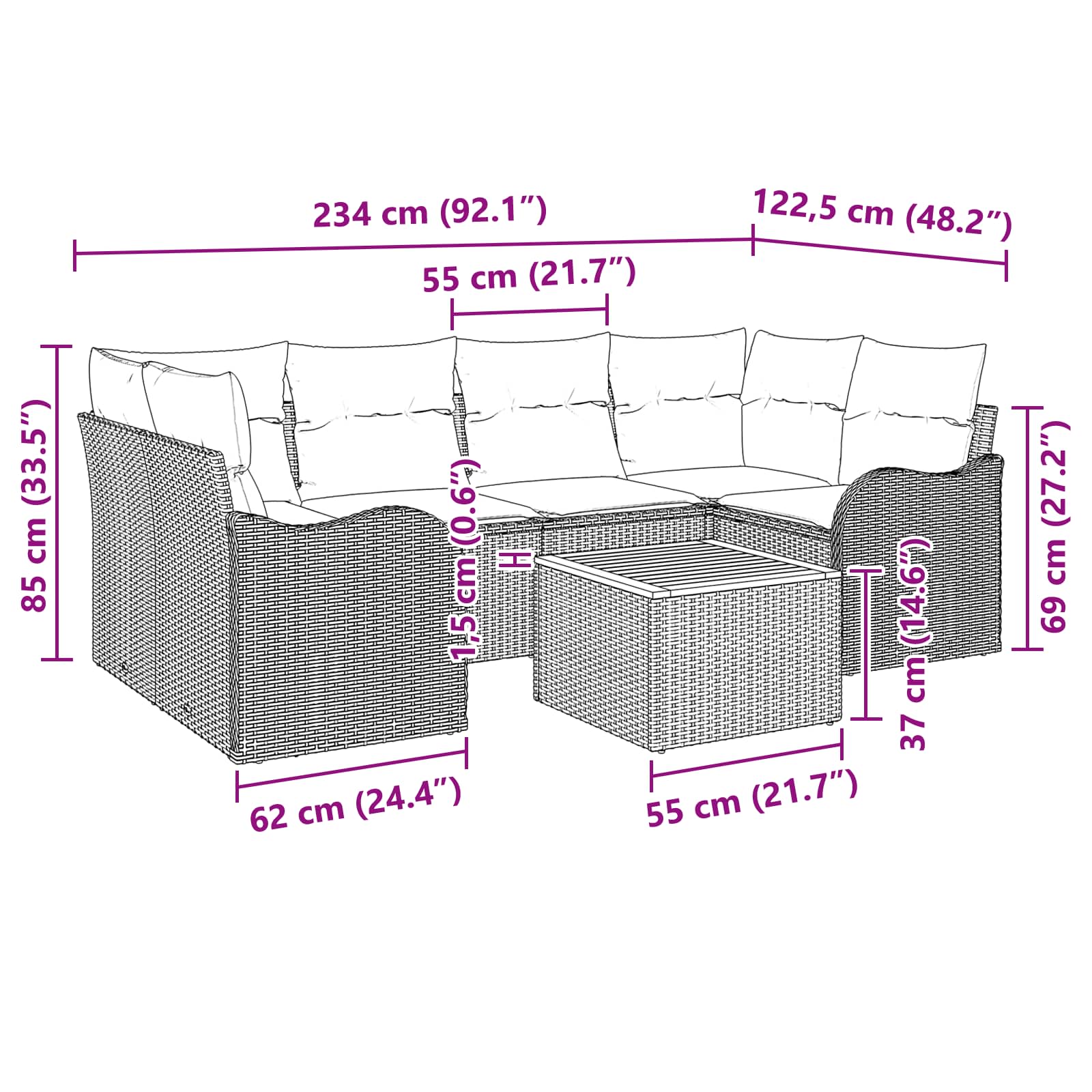 vidaXL Tuinbankenset 7 st Grijs poly rattan