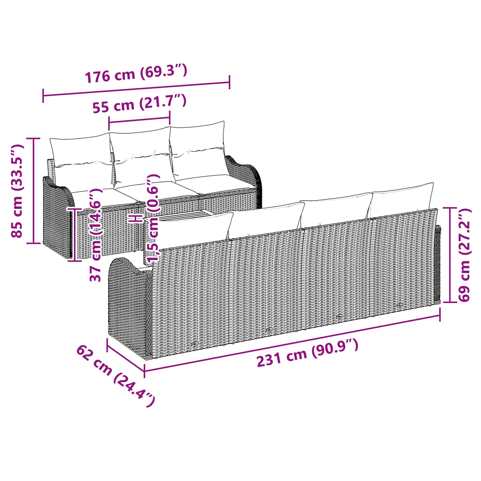 vidaXL Tuinbankenset 8 st Grijs poly rattan