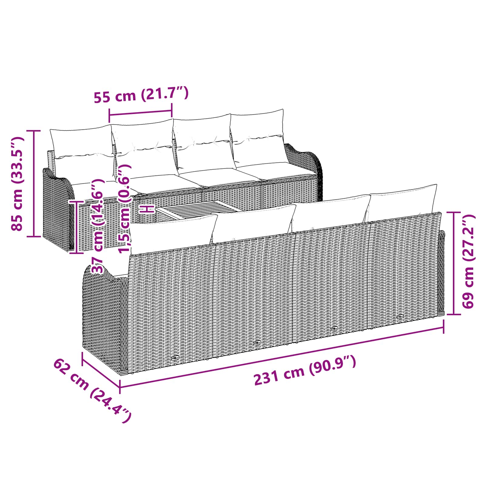 vidaXL Tuinbankenset 9 st Grijs poly rattan