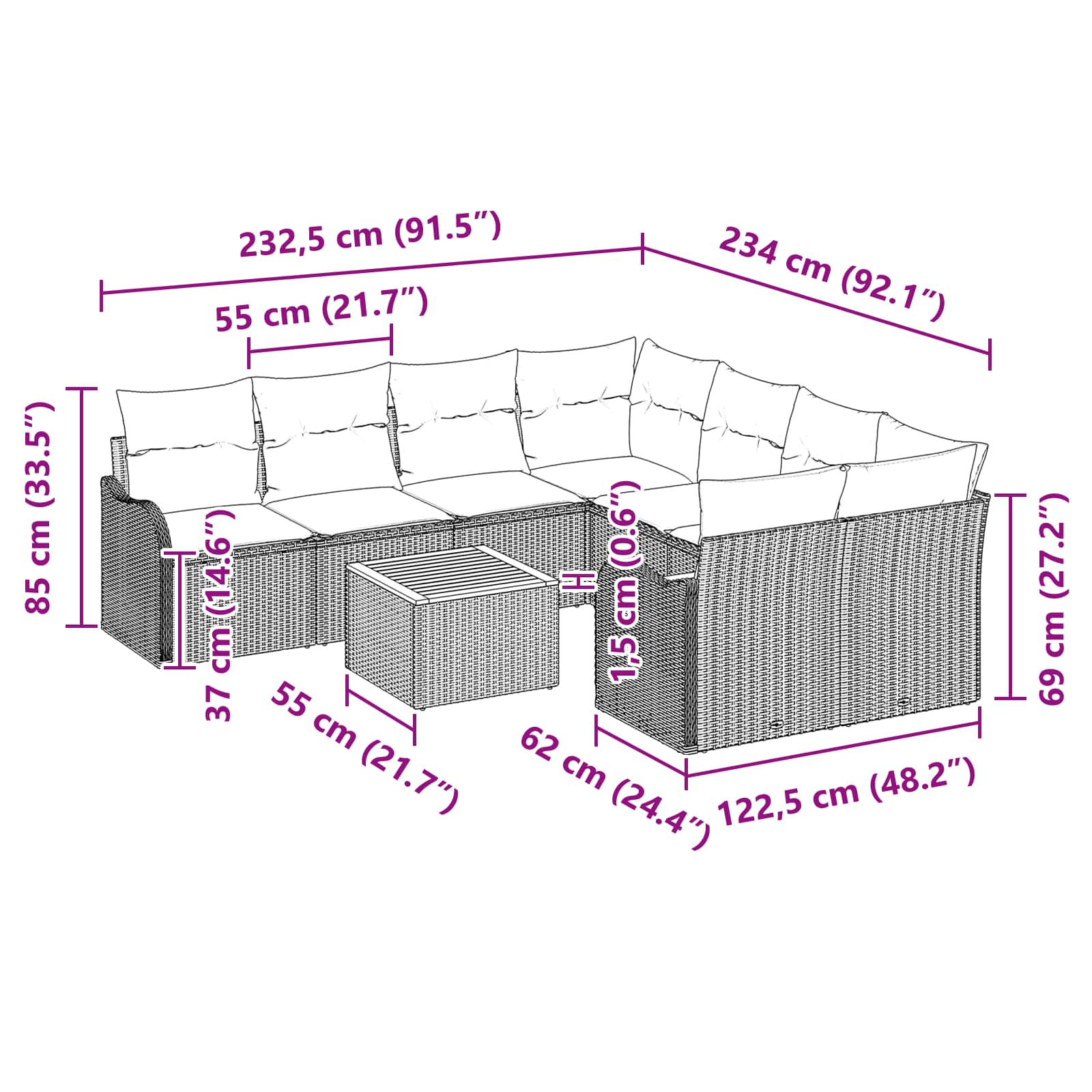 vidaXL Tuinbankenset 9 st Grijs poly rattan