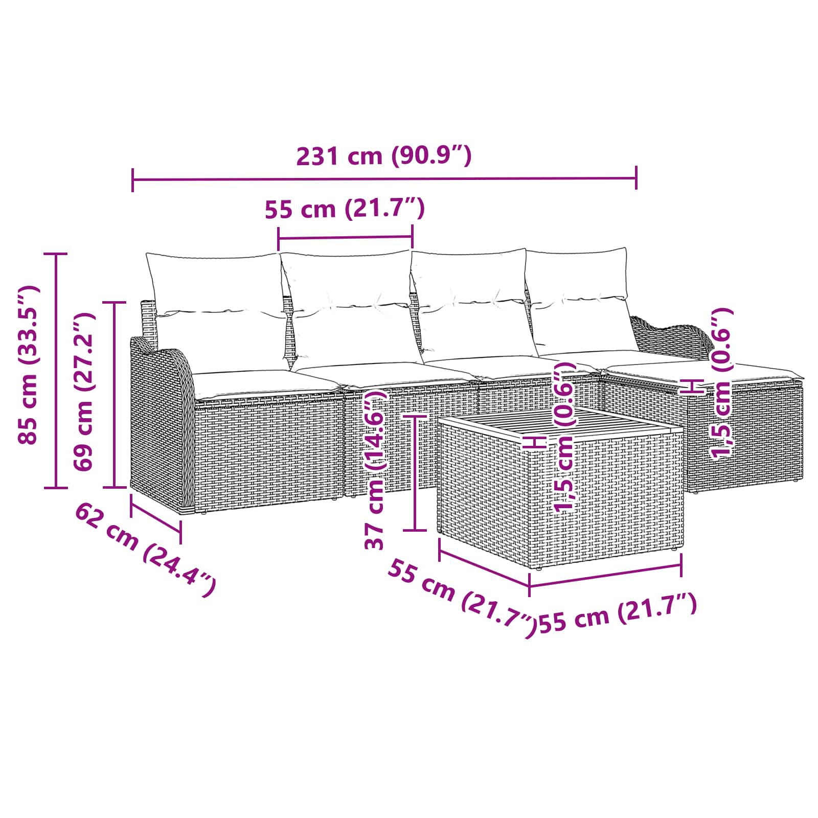 vidaXL Tuinbankenset 6 st Grijs poly rattan