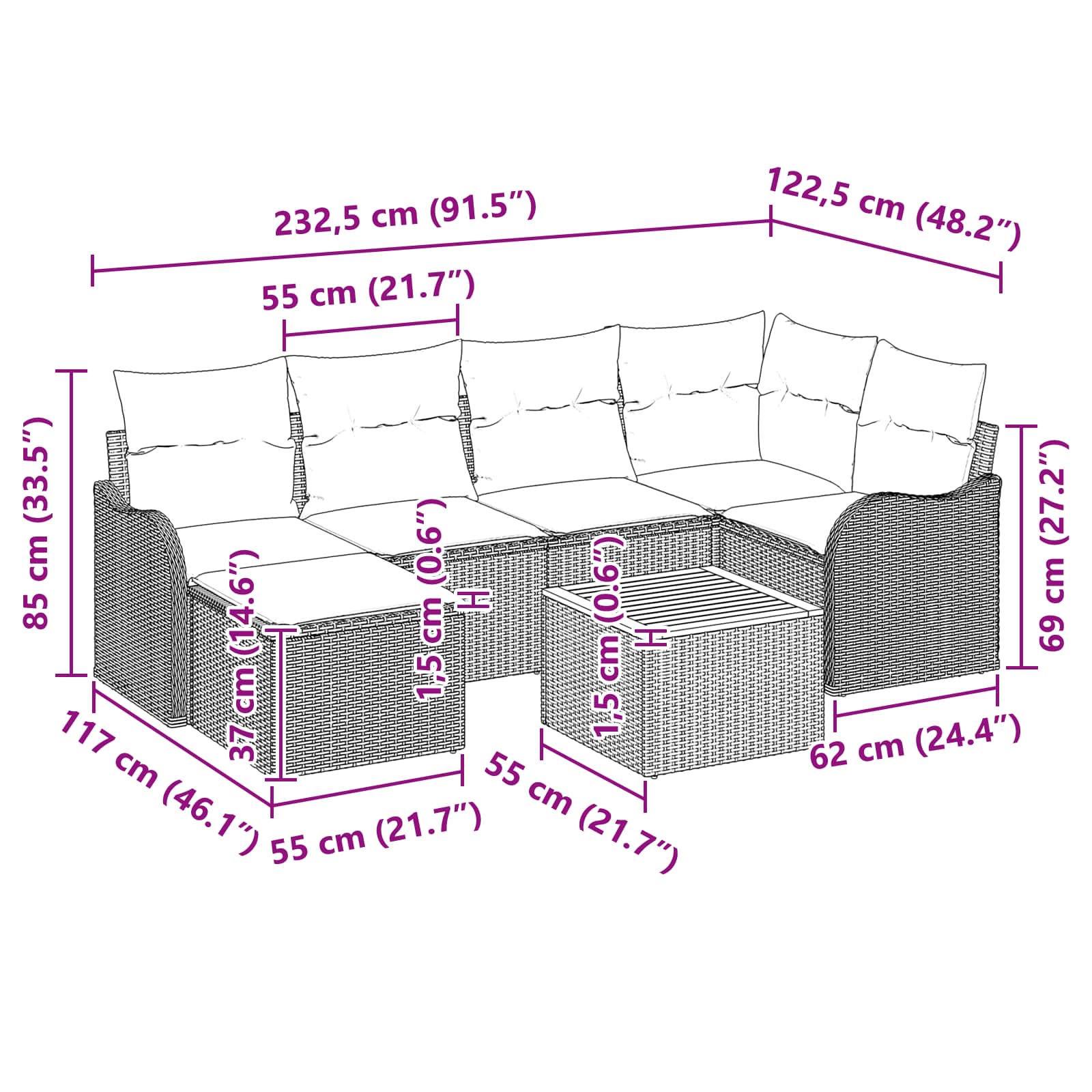 vidaXL Tuinbankenset 7 st Grijs poly rattan
