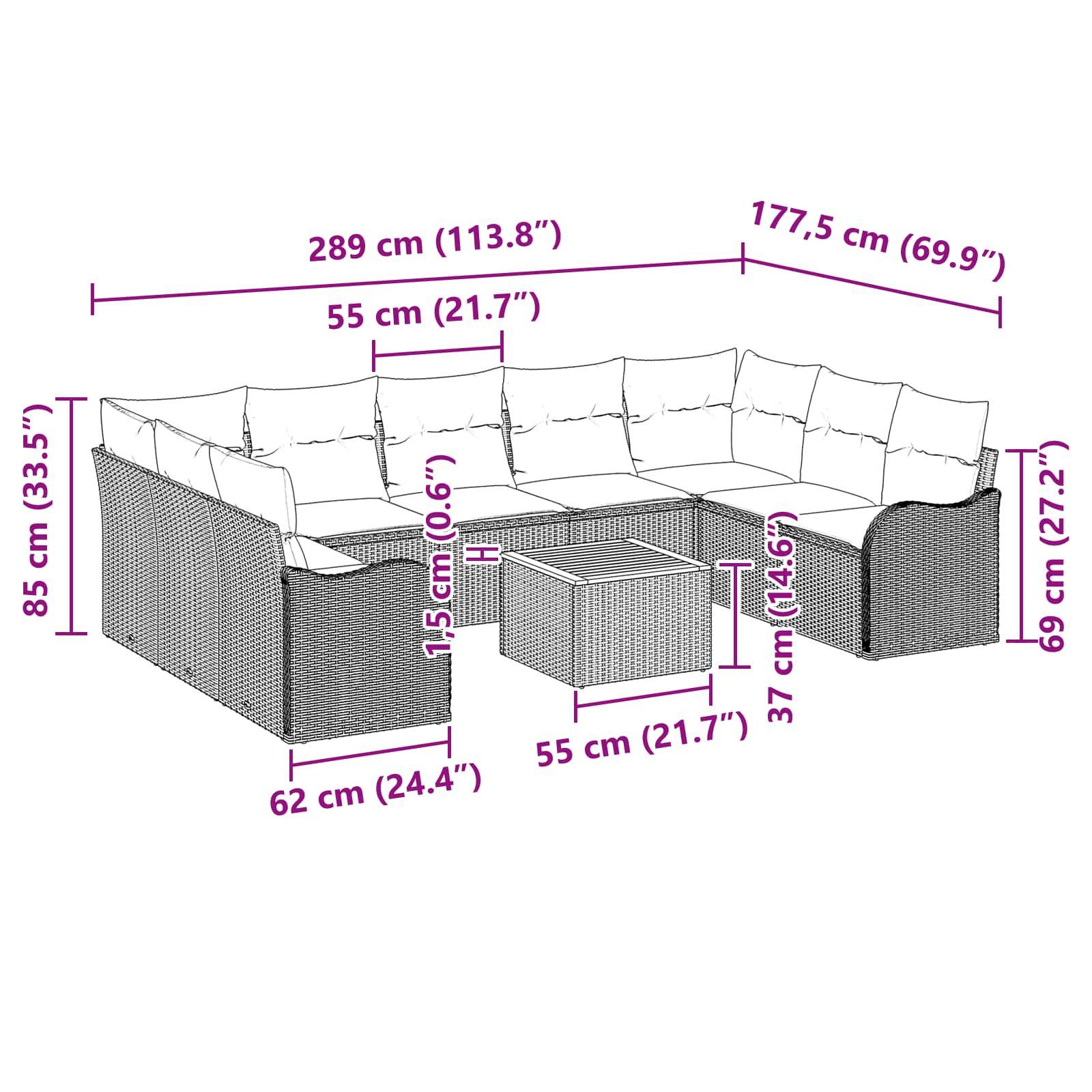 vidaXL Tuinbankenset 10 st Grijs poly rattan