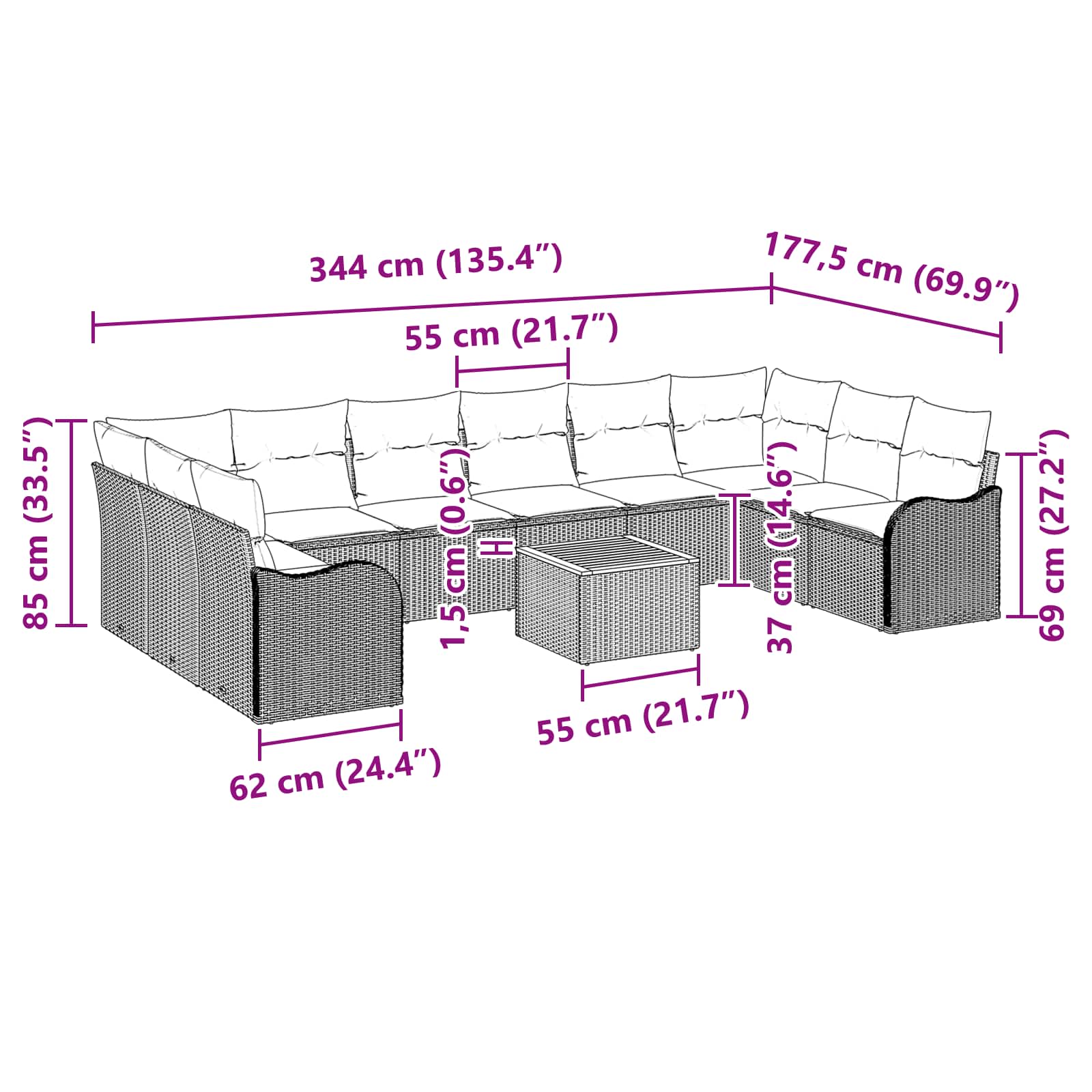 vidaXL Tuinbankenset 11 st Grijs poly rattan