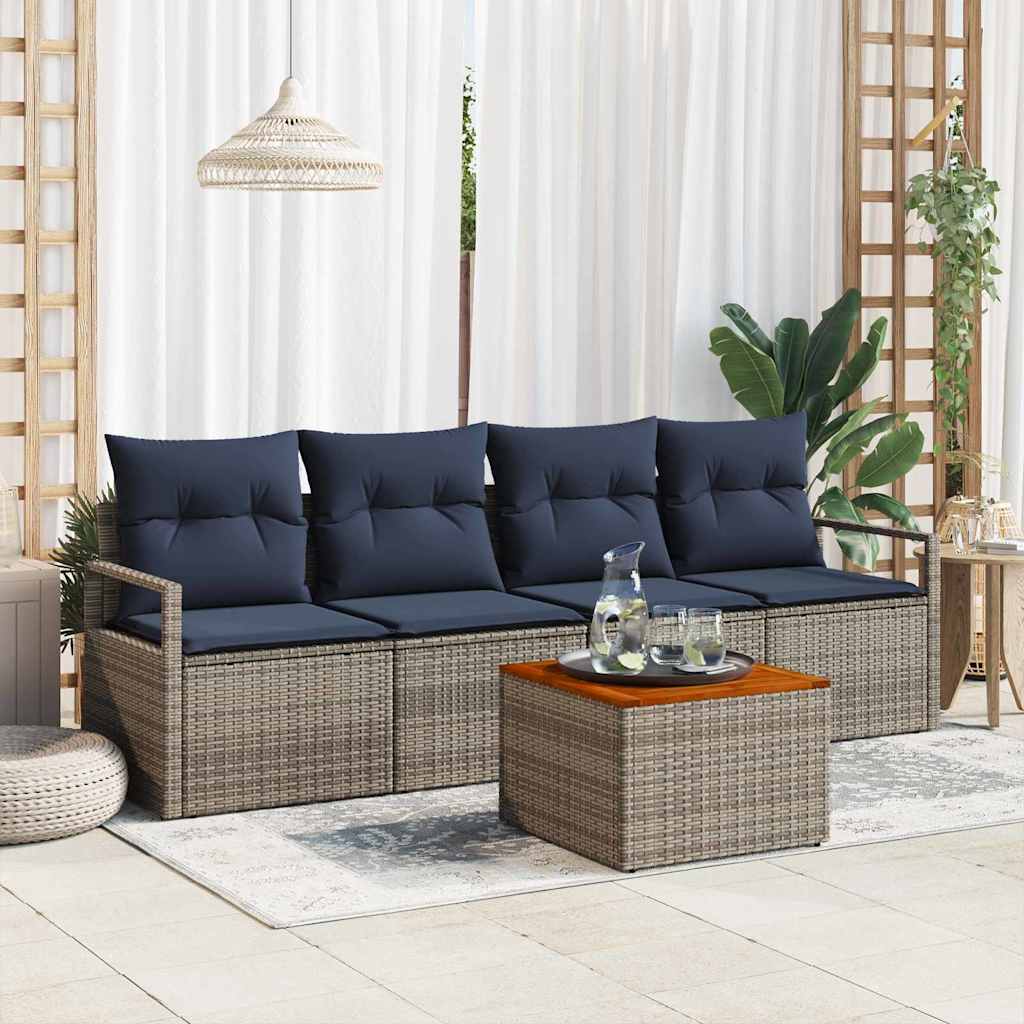 vidaXL Tuinbankenset met kussen 5 pcs Grijs poly rattan