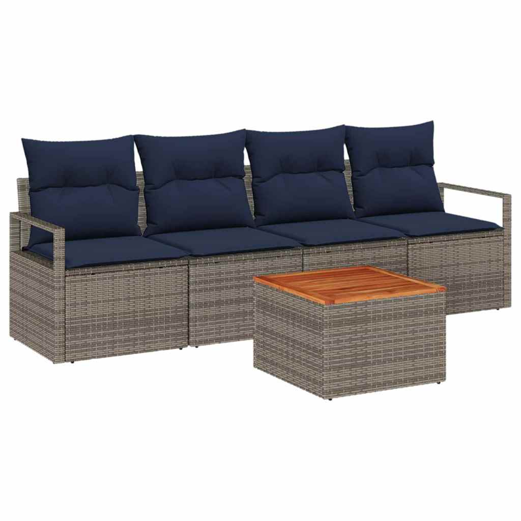 vidaXL Tuinbankenset met kussen 5 pcs Grijs poly rattan