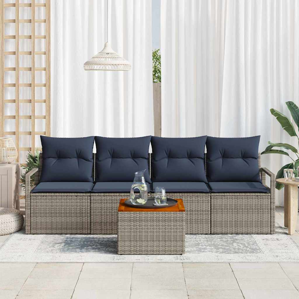 vidaXL Tuinbankenset met kussen 5 pcs Grijs poly rattan