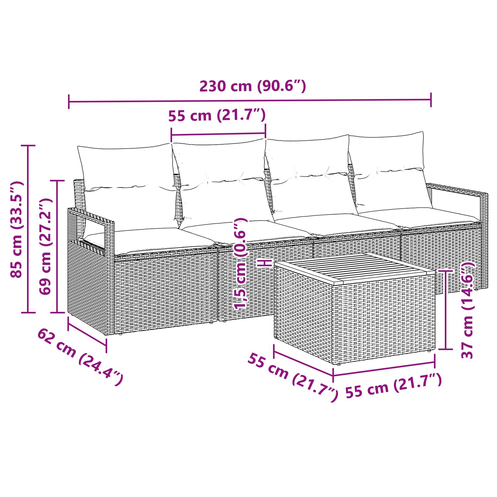 vidaXL Tuinbankenset met kussen 5 pcs Grijs poly rattan