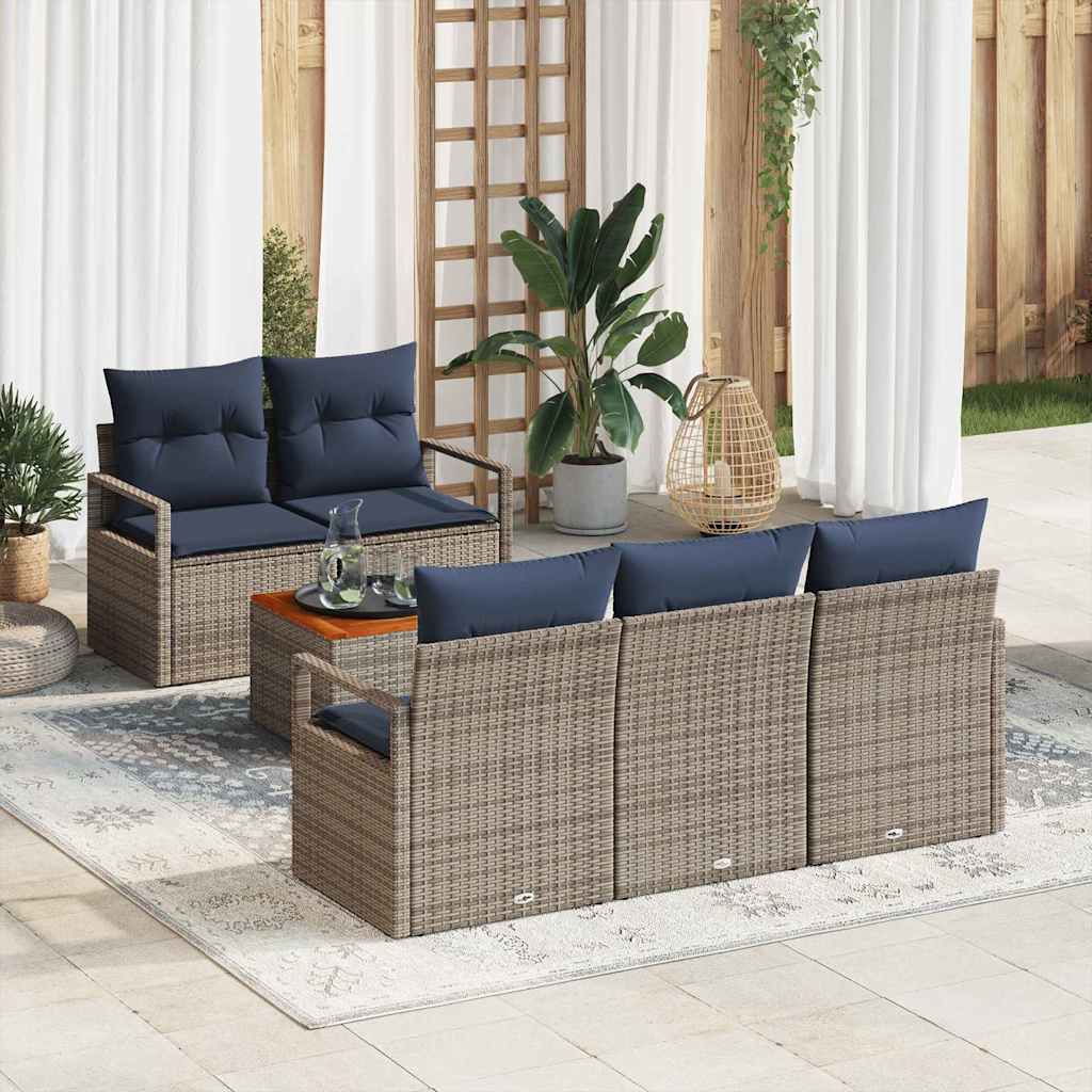 vidaXL Tuinbankenset met kussen 6 pcs Grijs poly rattan