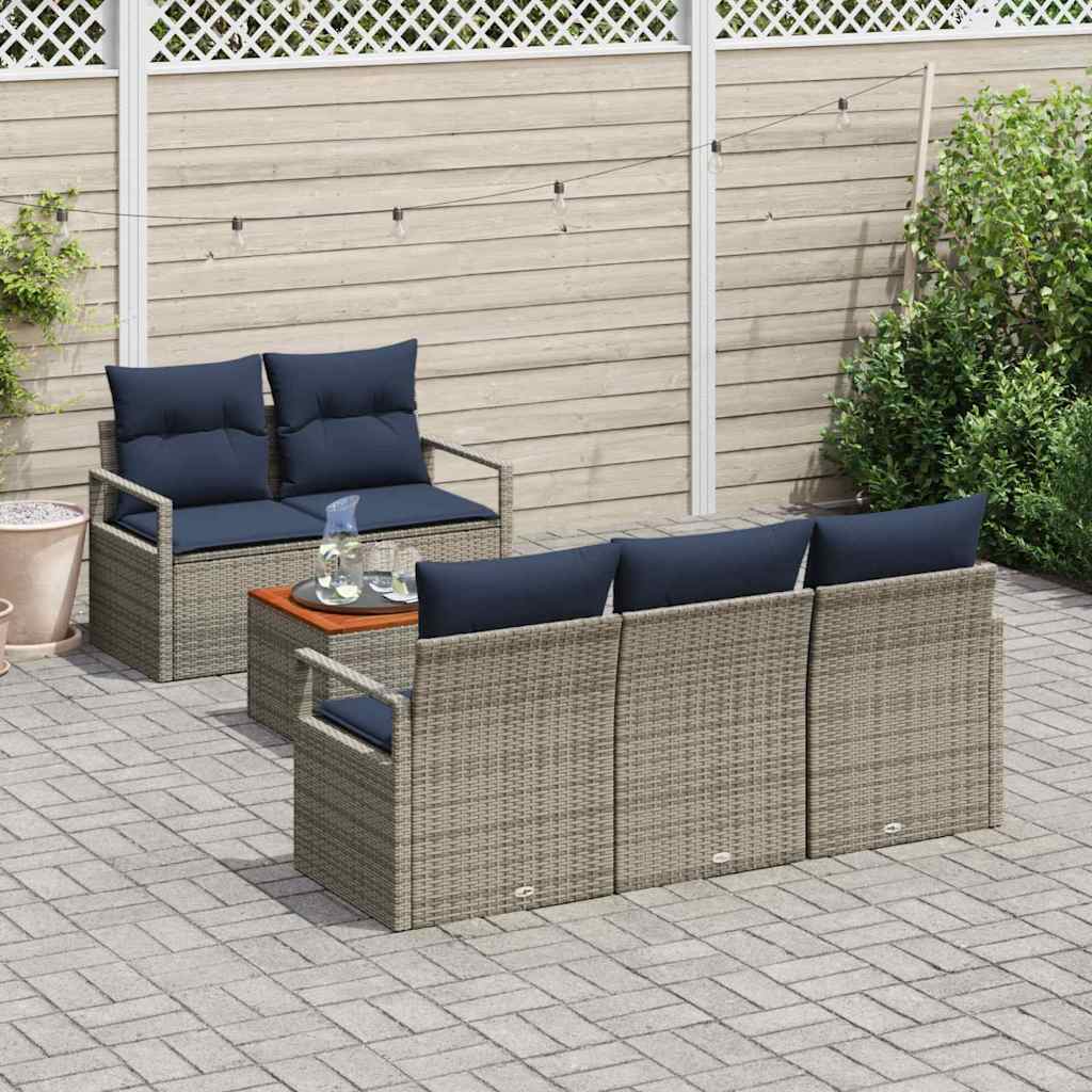 vidaXL Tuinbankenset met kussen 6 pcs Grijs poly rattan