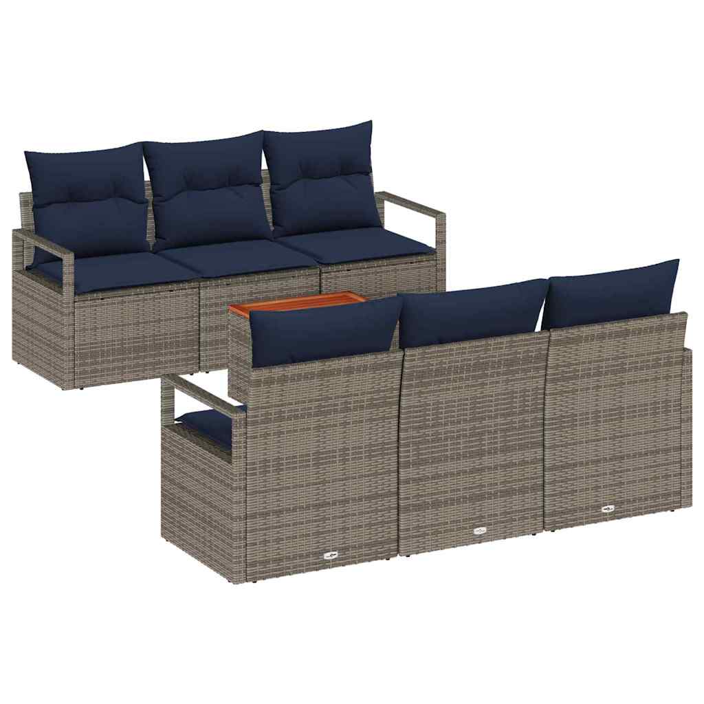 vidaXL Tuinbankenset met kussen 7 pcs Grijs poly rattan