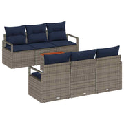 vidaXL Tuinbankenset met kussen 7 pcs Grijs poly rattan