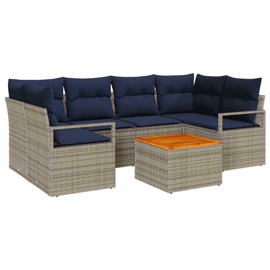 vidaXL Tuinbankenset met kussen 7 pcs Grijs poly rattan