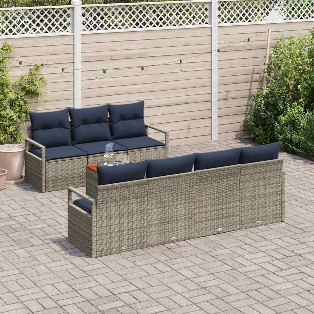 vidaXL Tuinbankenset met kussen 8 pcs Grijs poly rattan