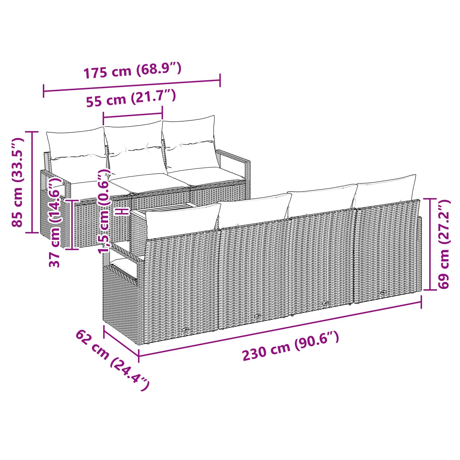 vidaXL Tuinbankenset met kussen 8 pcs Grijs poly rattan