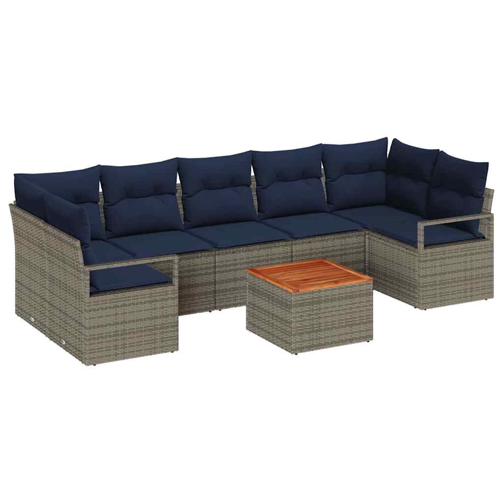 vidaXL Tuinbankenset met kussen 8 pcs Grijs poly rattan