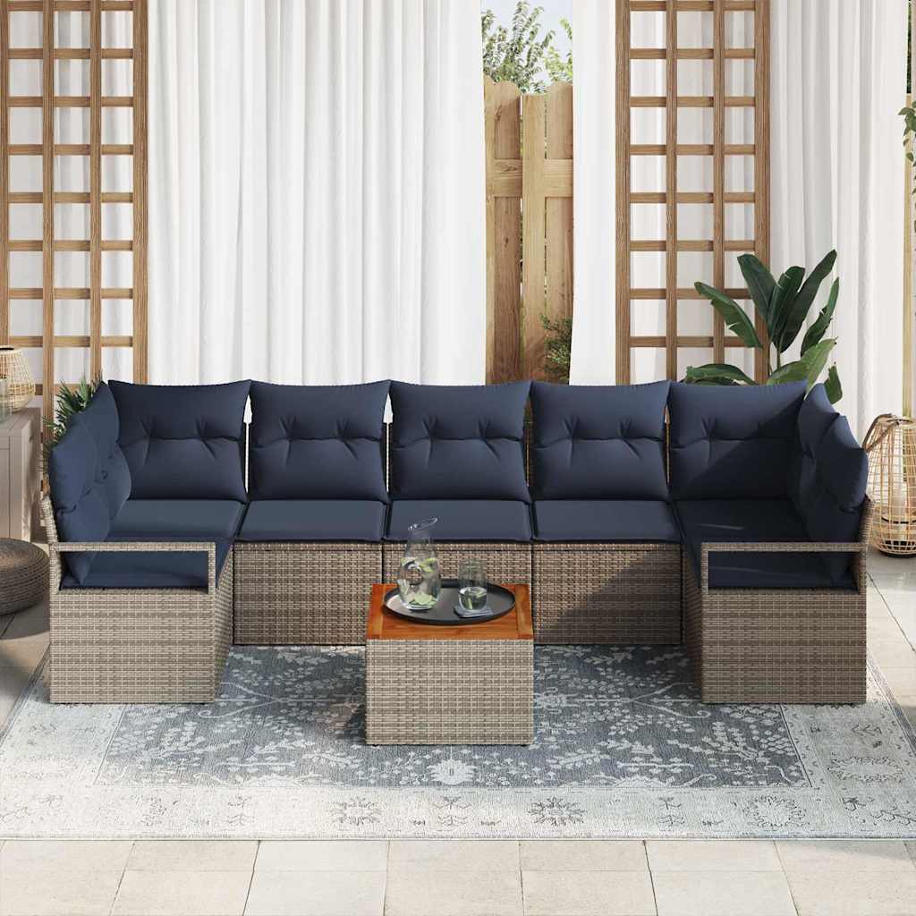 vidaXL Tuinbankenset met kussen 8 pcs Grijs poly rattan