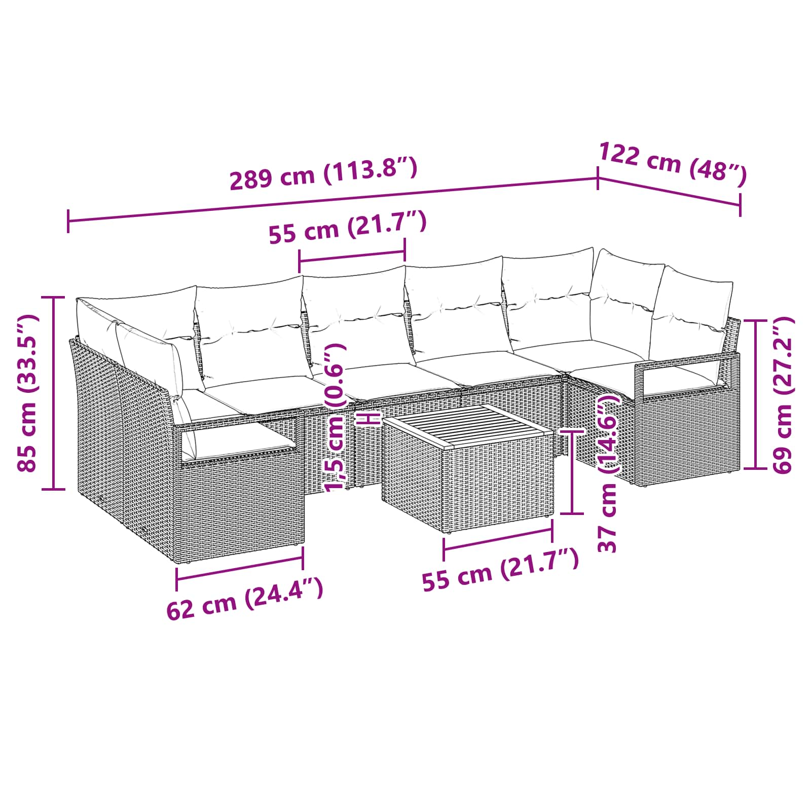 vidaXL Tuinbankenset met kussen 8 pcs Grijs poly rattan