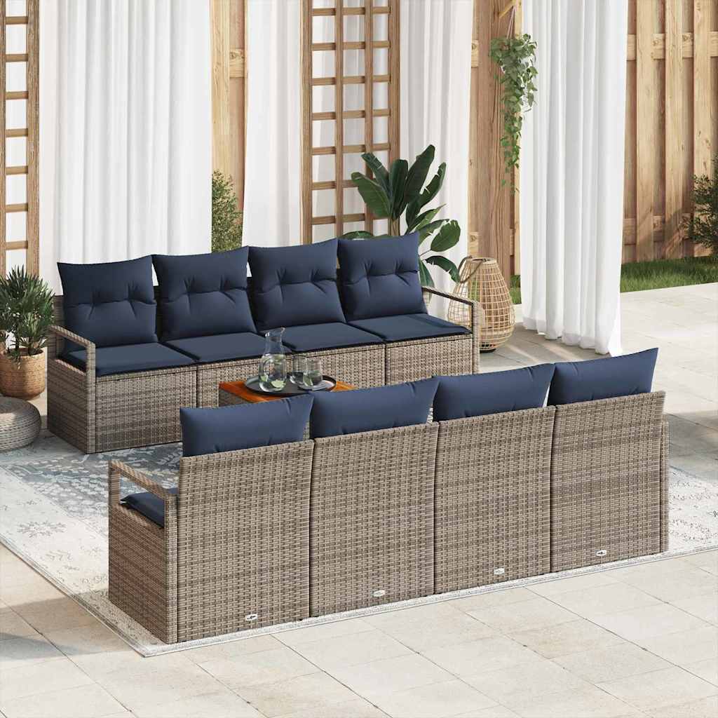 vidaXL Tuinbankenset met kussen 9 pcs Grijs poly rattan