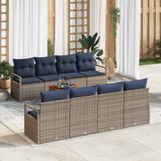 vidaXL Tuinbankenset met kussen 9 pcs Grijs poly rattan