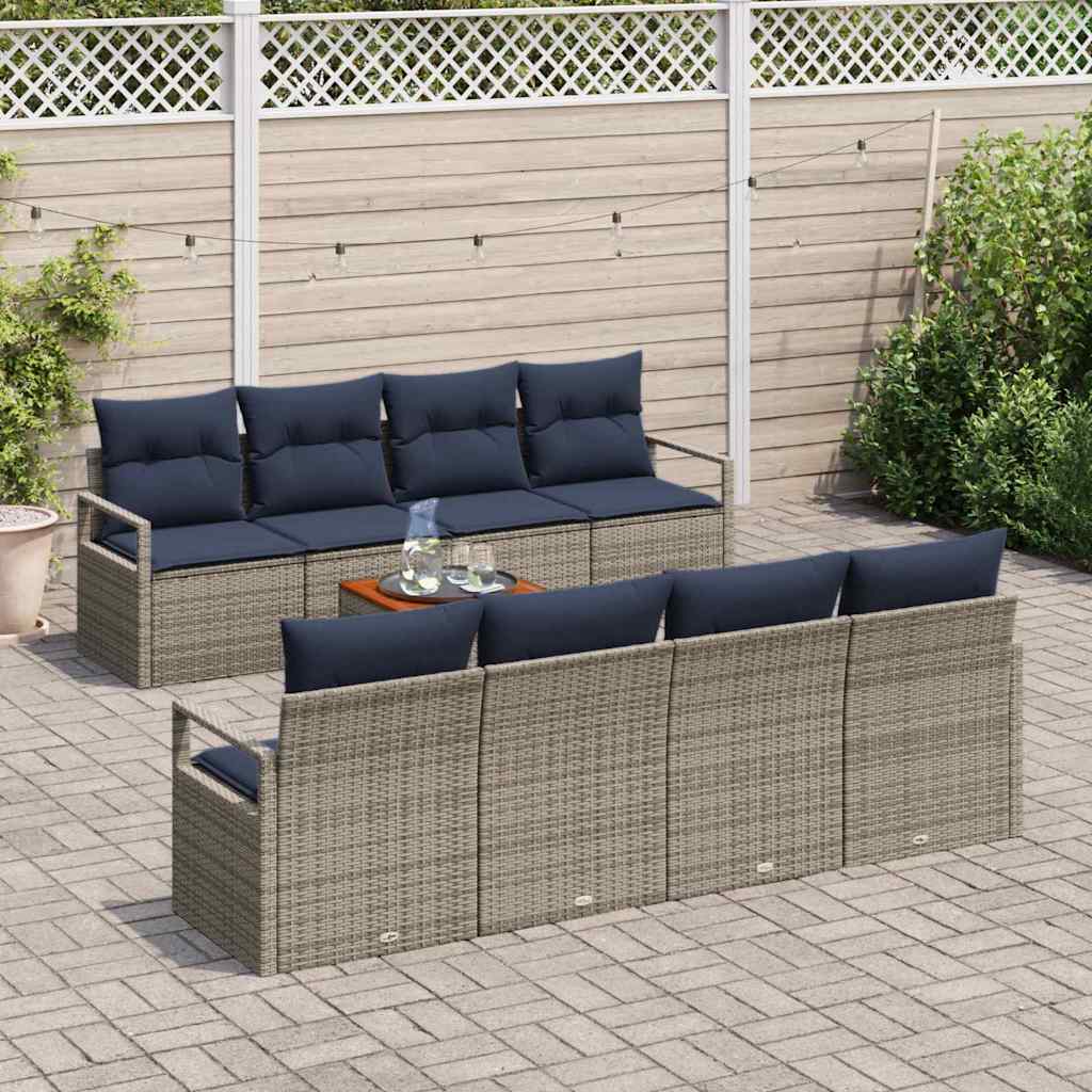 vidaXL Tuinbankenset met kussen 9 pcs Grijs poly rattan