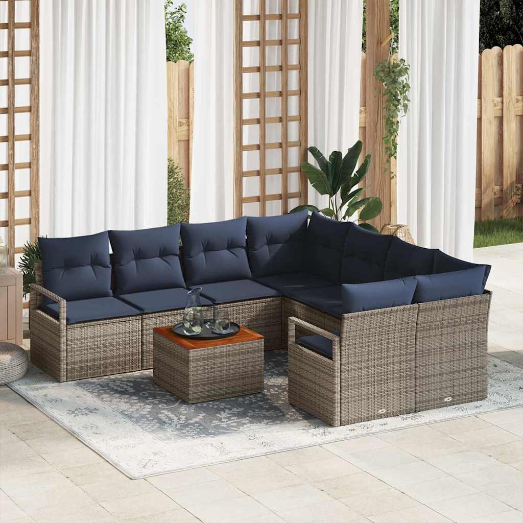 vidaXL Tuinbankenset met kussen 9 pcs Grijs poly rattan