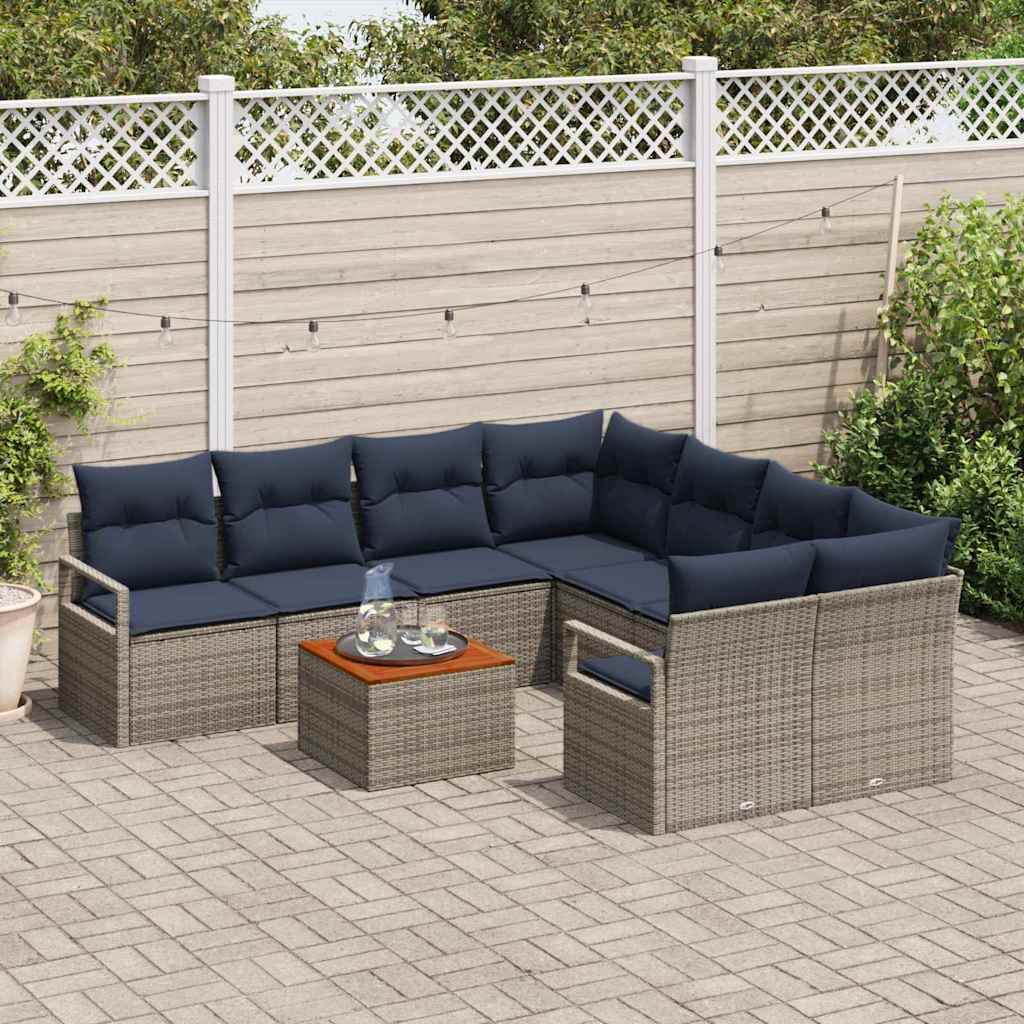vidaXL Tuinbankenset met kussen 9 pcs Grijs poly rattan