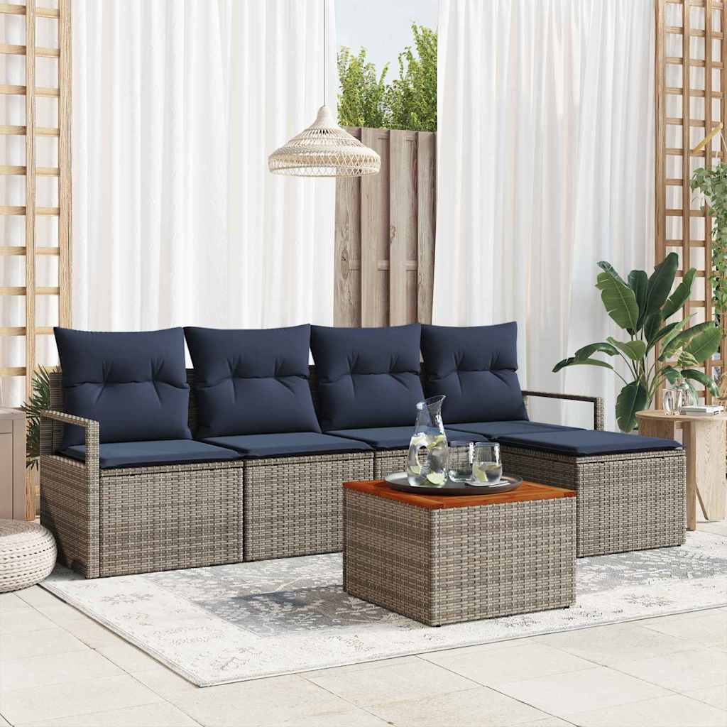 vidaXL Tuinbankenset met kussen 6 pcs Grijs poly rattan