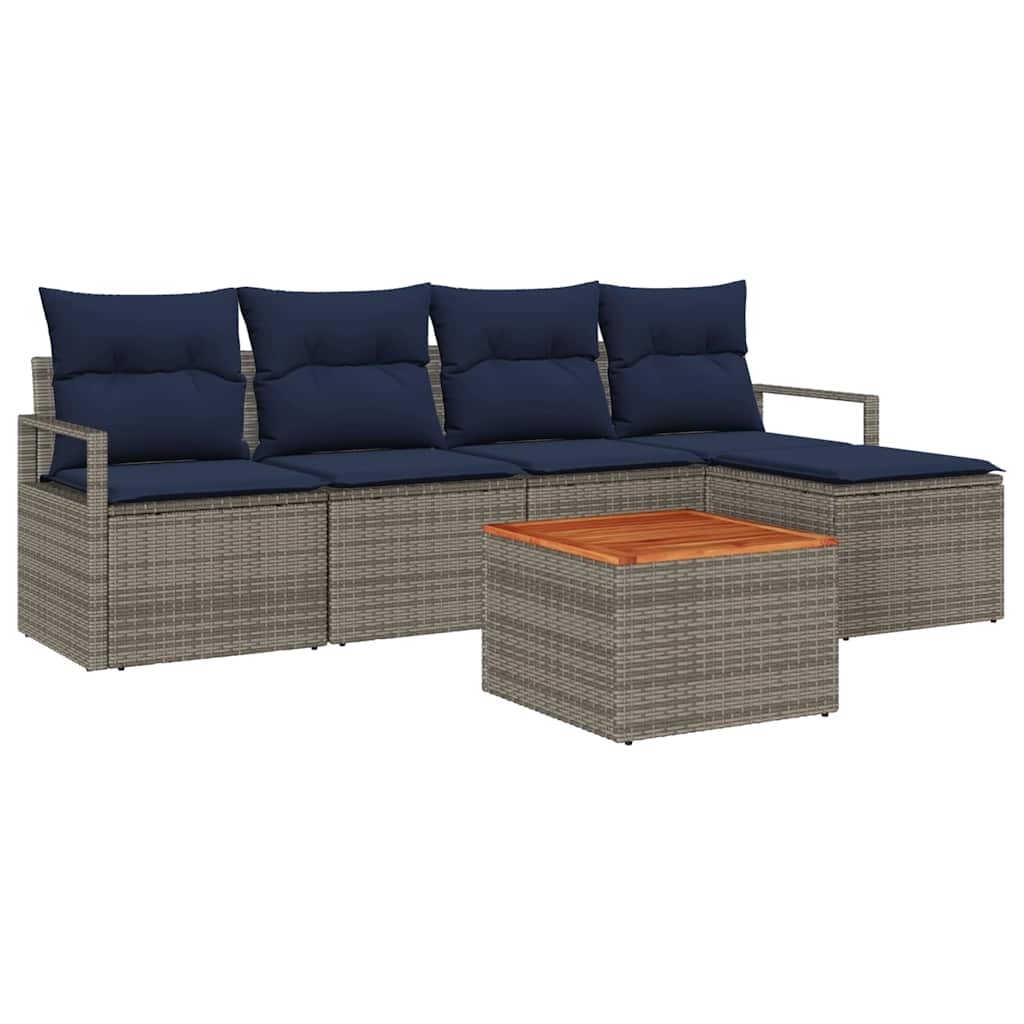 vidaXL Tuinbankenset met kussen 6 pcs Grijs poly rattan