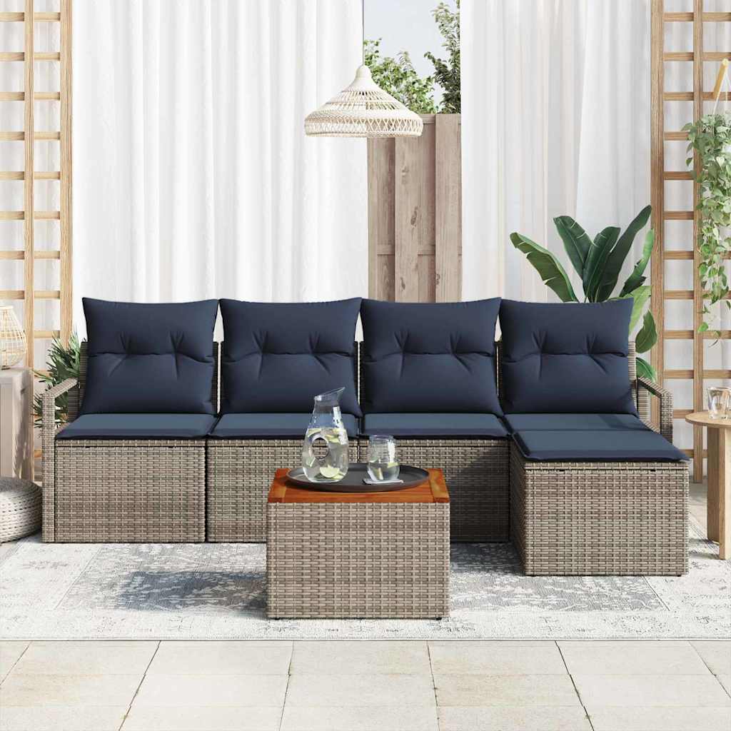vidaXL Tuinbankenset met kussen 6 pcs Grijs poly rattan