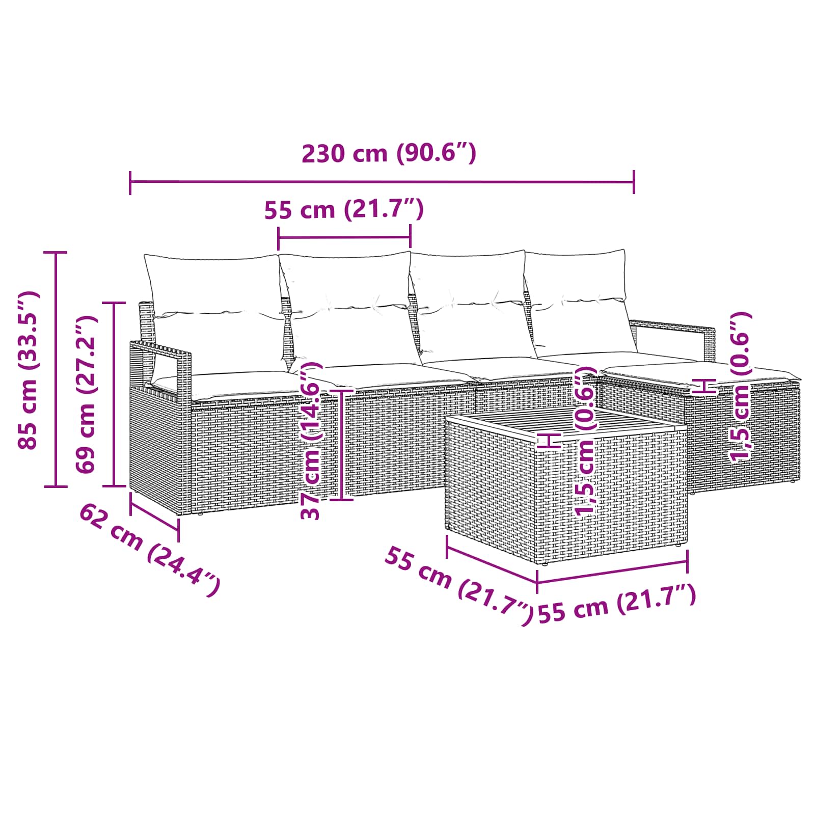 vidaXL Tuinbankenset met kussen 6 pcs Grijs poly rattan
