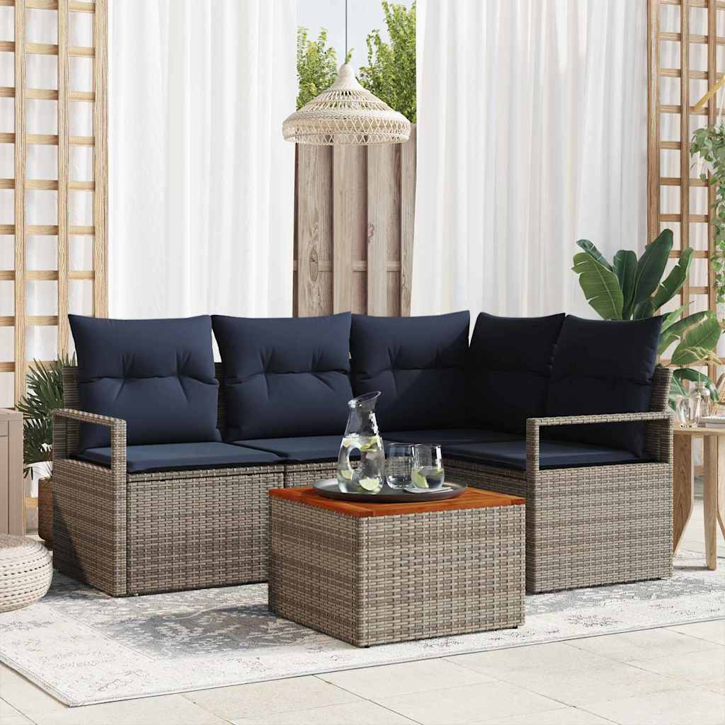 vidaXL Tuinbankenset met kussen 5 pcs Grijs poly rattan