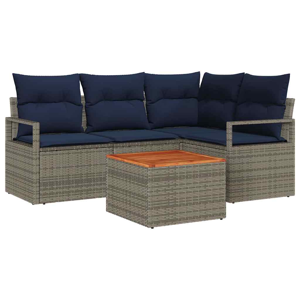 vidaXL Tuinbankenset met kussen 5 pcs Grijs poly rattan