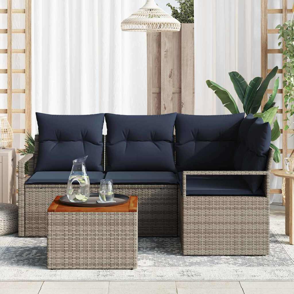 vidaXL Tuinbankenset met kussen 5 pcs Grijs poly rattan