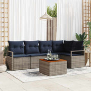 vidaXL Tuinbankenset met kussen 6 pcs Grijs poly rattan