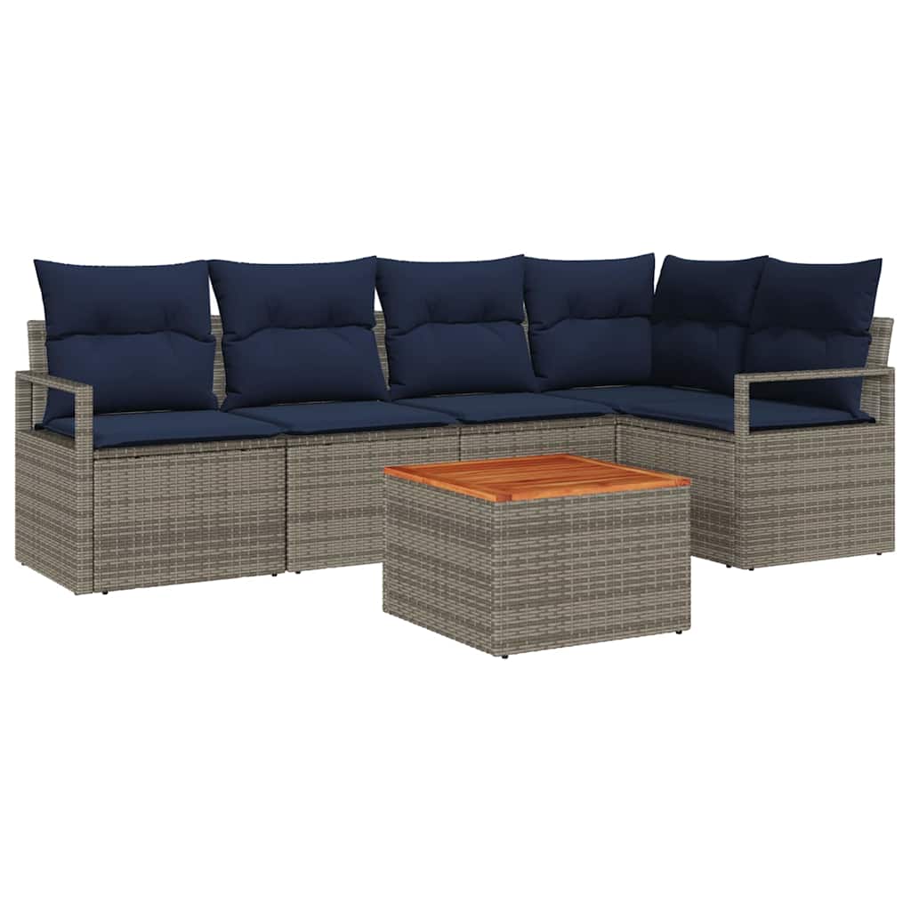 vidaXL Tuinbankenset met kussen 6 pcs Grijs poly rattan
