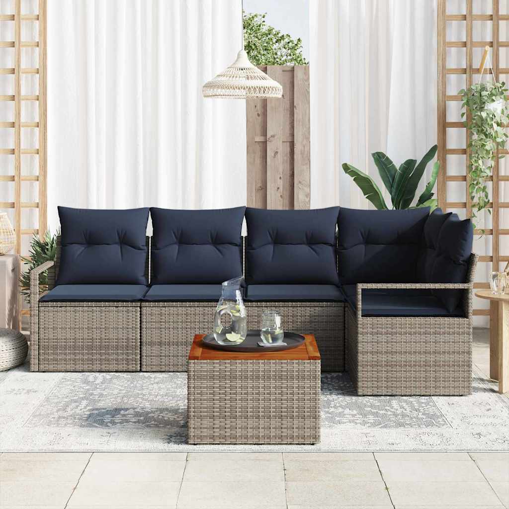 vidaXL Tuinbankenset met kussen 6 pcs Grijs poly rattan