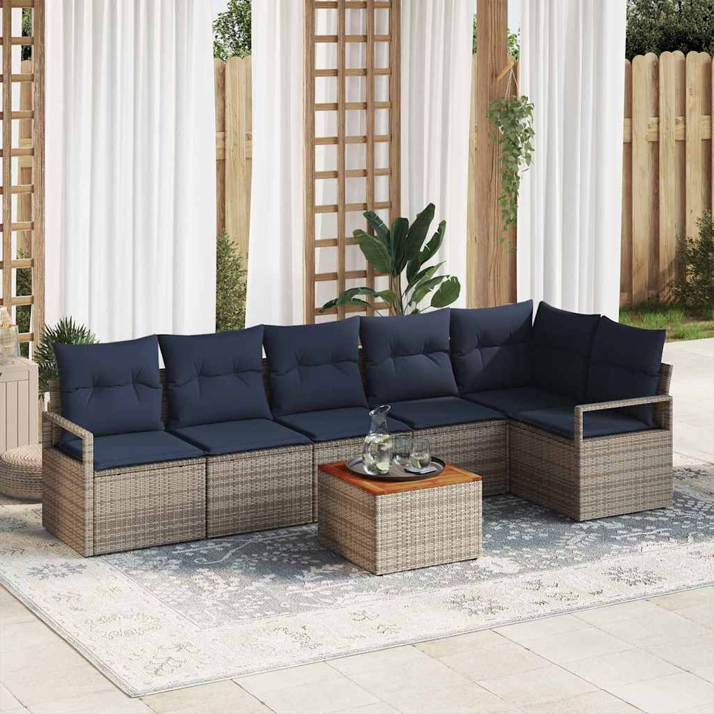 vidaXL Tuinbankenset met kussen 7 pcs Grijs poly rattan