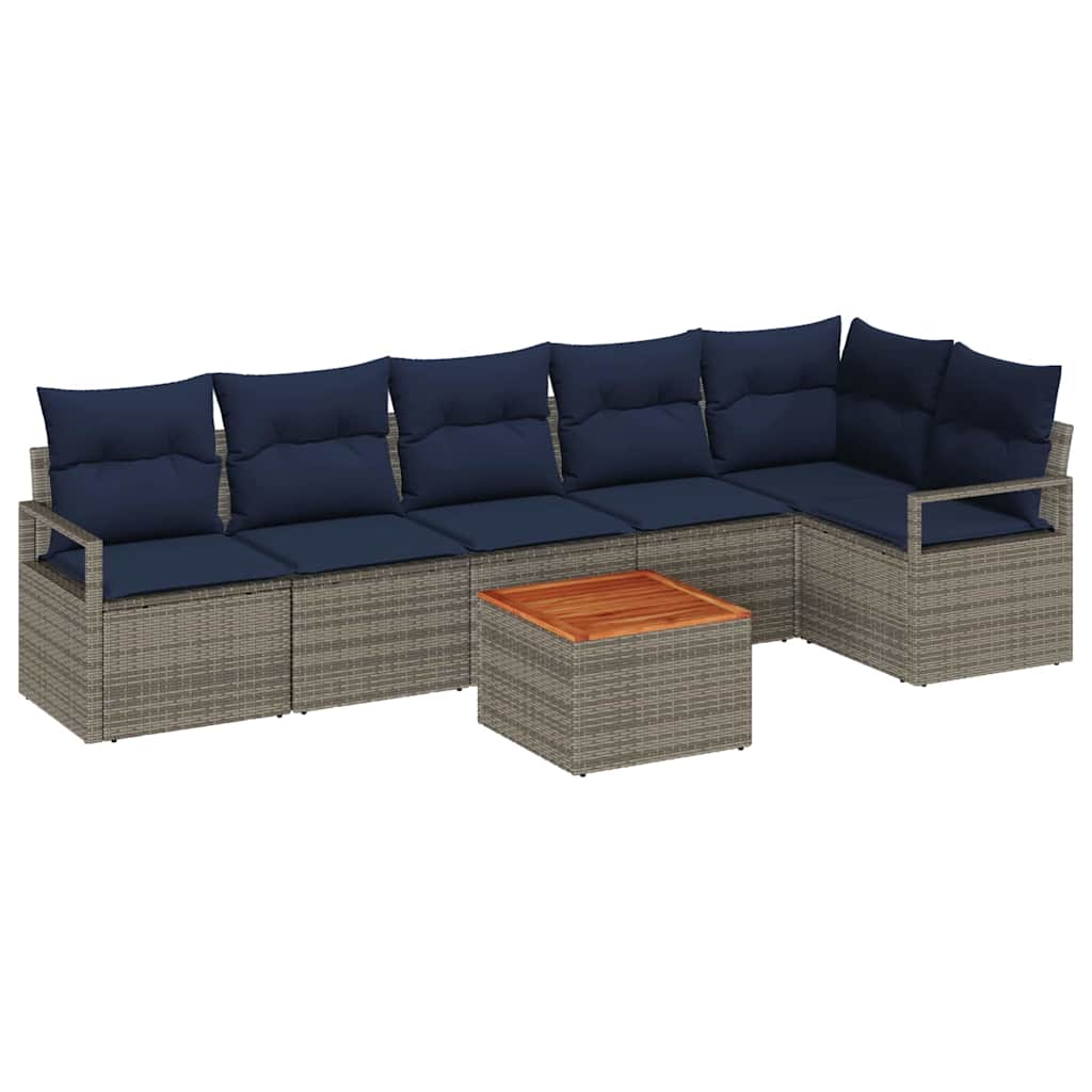 vidaXL Tuinbankenset met kussen 7 pcs Grijs poly rattan