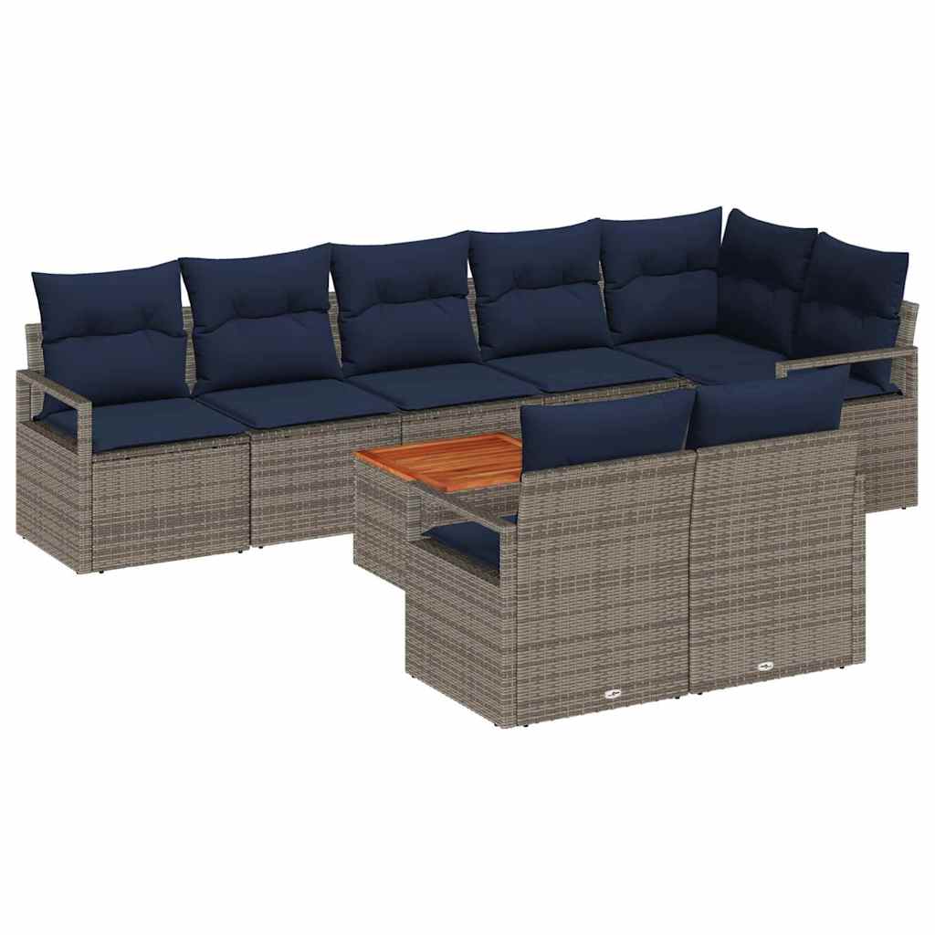 vidaXL Tuinbankenset met kussen 9 pcs Grijs poly rattan