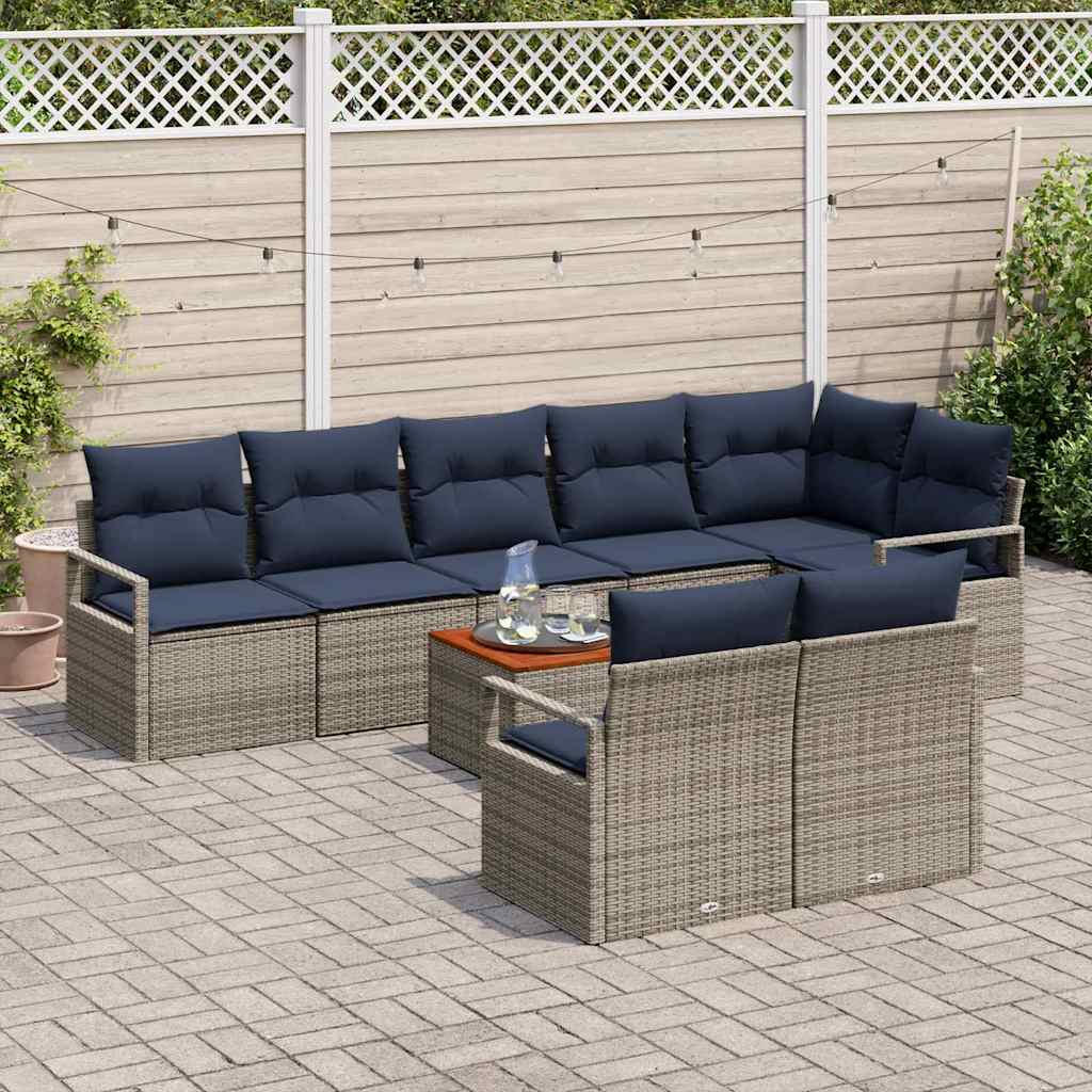 vidaXL Tuinbankenset met kussen 9 pcs Grijs poly rattan