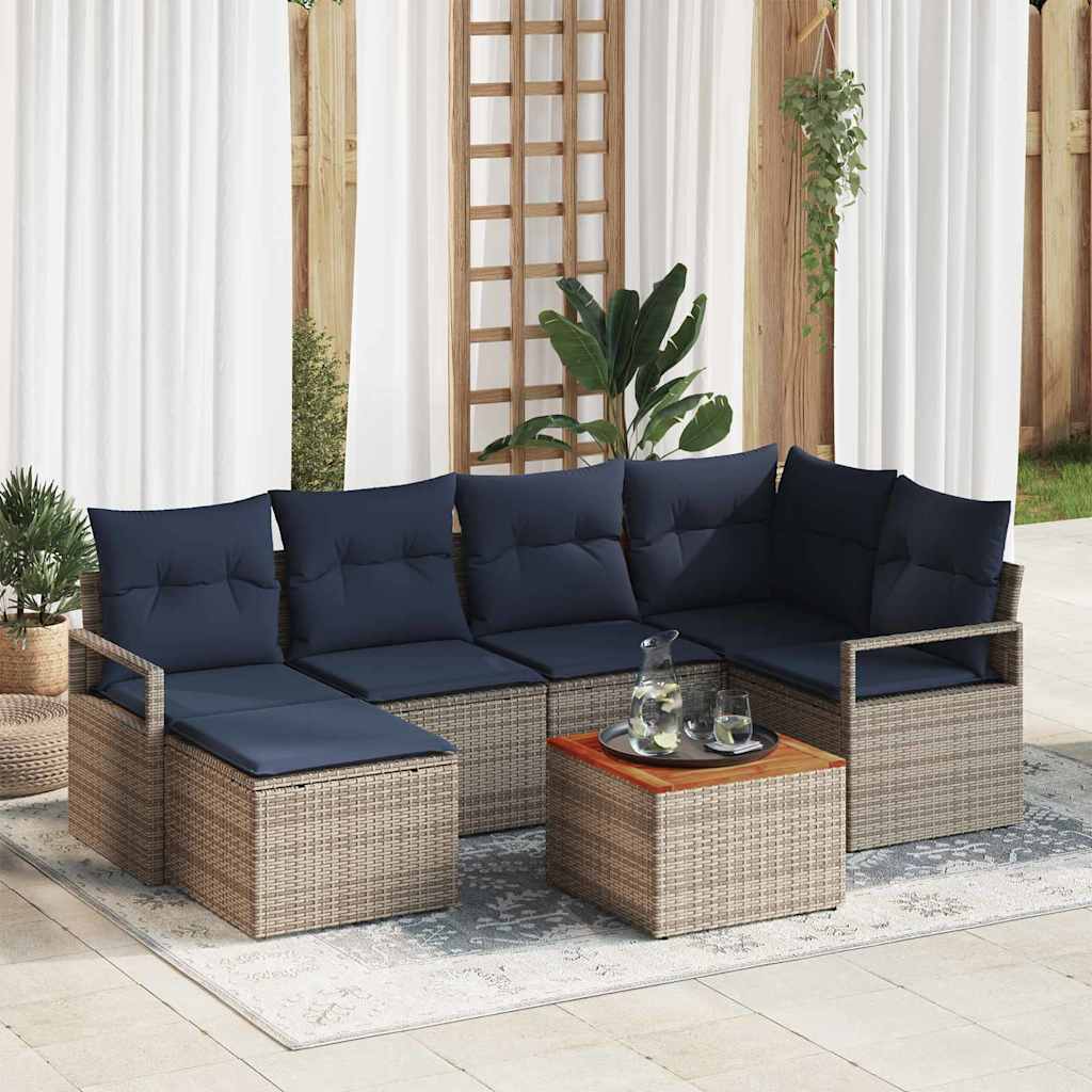 vidaXL Tuinbankenset met kussen 7 pcs Grijs poly rattan