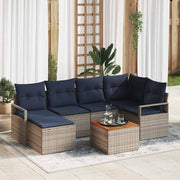 vidaXL Tuinbankenset met kussen 7 pcs Grijs poly rattan