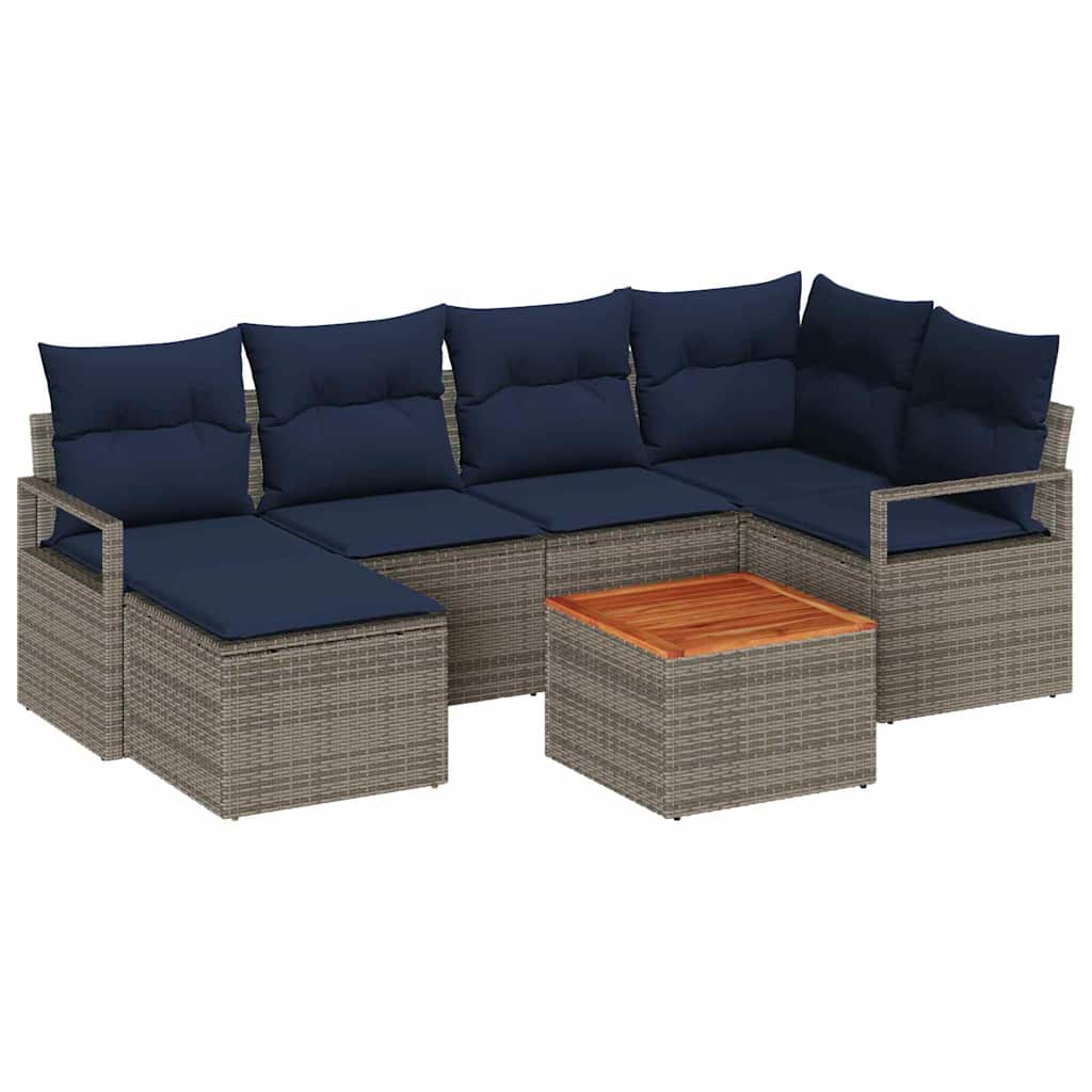 vidaXL Tuinbankenset met kussen 7 pcs Grijs poly rattan
