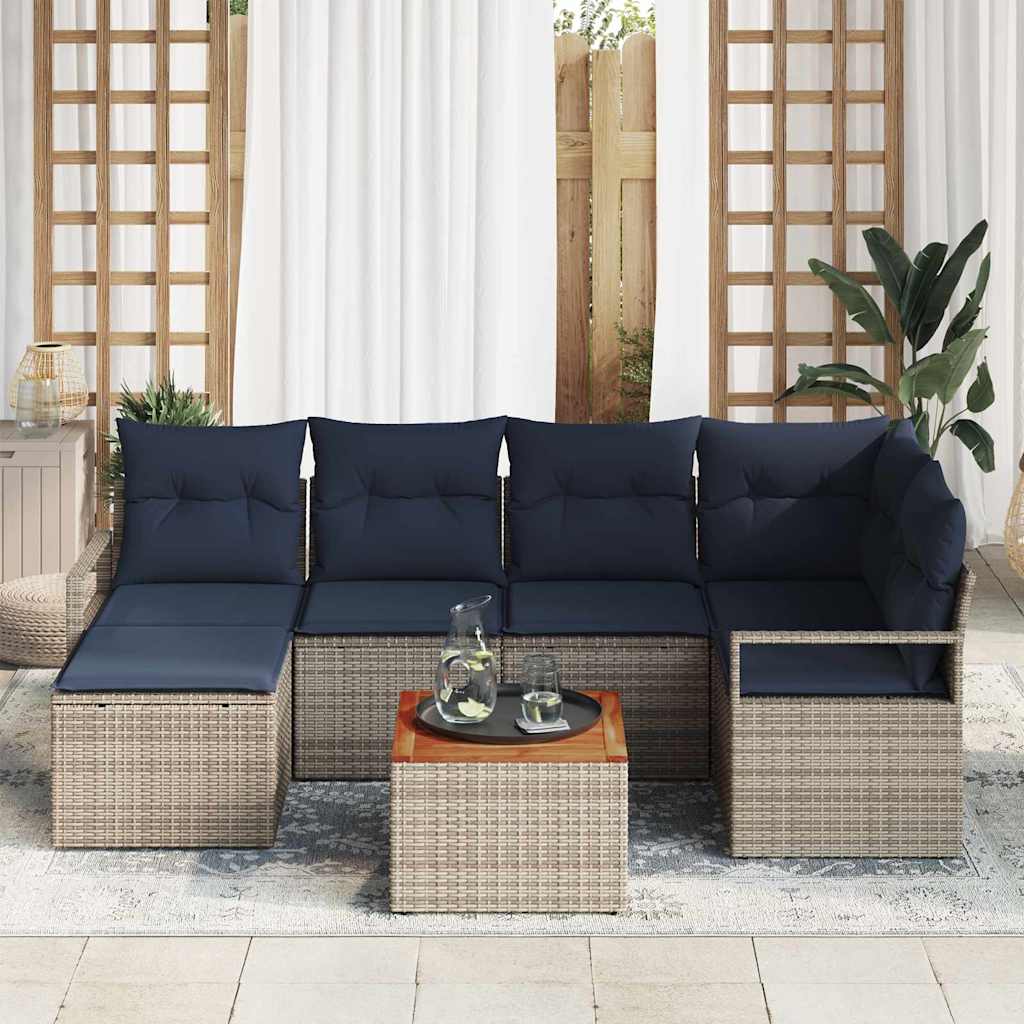 vidaXL Tuinbankenset met kussen 7 pcs Grijs poly rattan