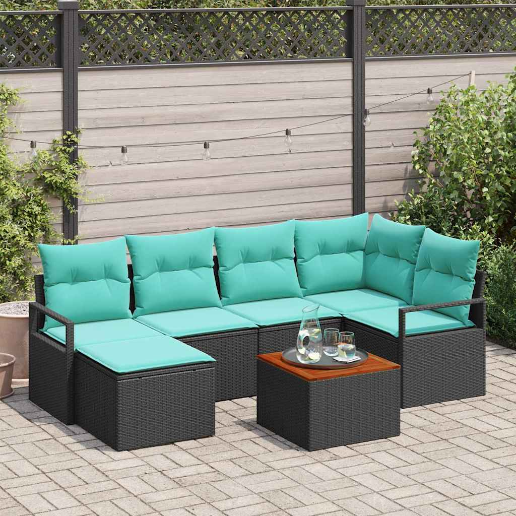 vidaXL Tuinbankenset met kussen 7 pcs Grijs poly rattan