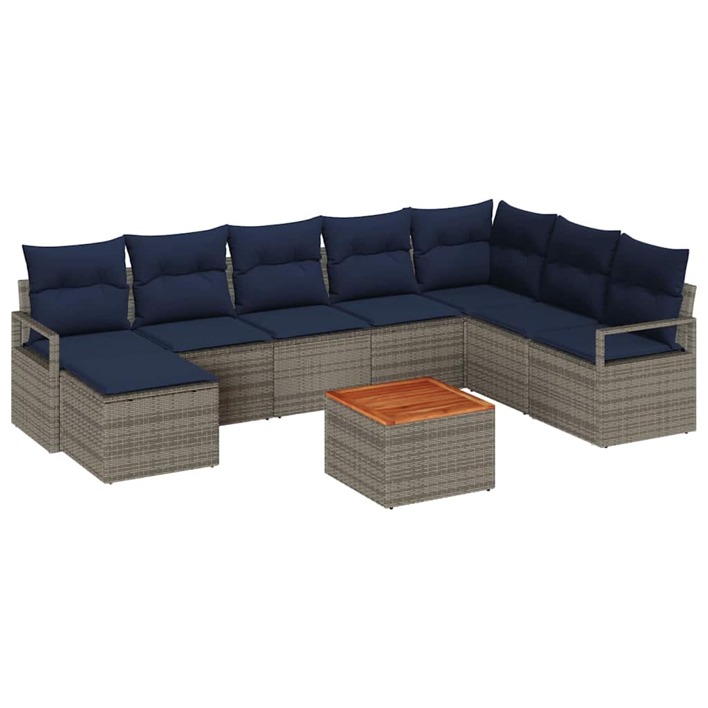 vidaXL Tuinbankenset met kussen 9 pcs Grijs poly rattan