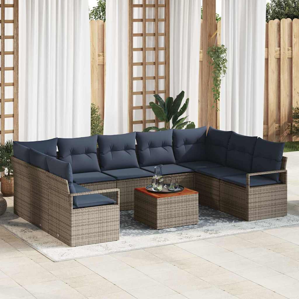vidaXL Tuinbankenset met kussen 10 pcs Grijs poly rattan