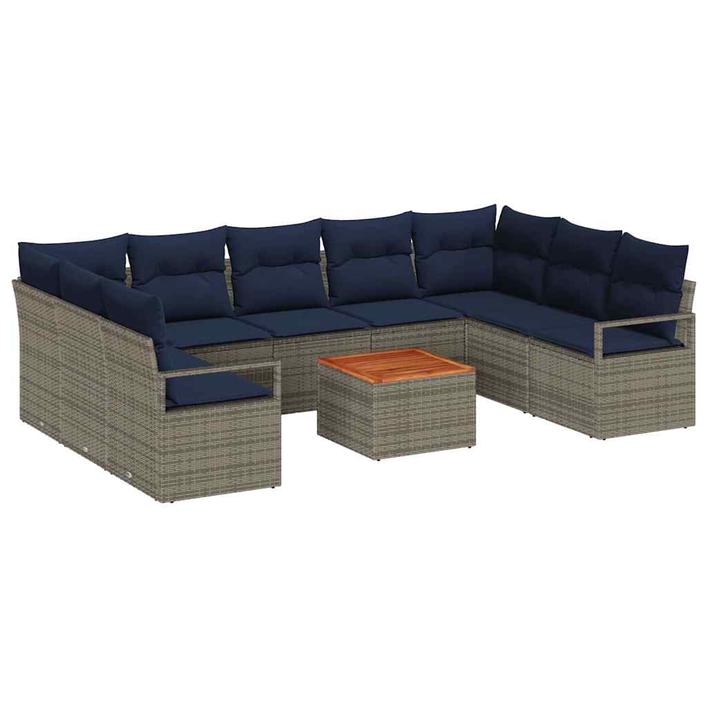 vidaXL Tuinbankenset met kussen 10 pcs Grijs poly rattan